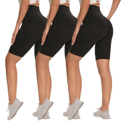 Syrinx 3 Pack Biker Shorts for Women 8"/5"/3" High Waisted Tummy Control Workout Yoga Running Athletic Shorts8 in,3X-Large,Black/Black/Black