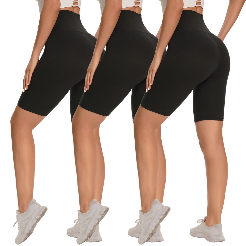 Syrinx 3 Pack Biker Shorts for Women 8"/5"/3" High Waisted Tummy Control Workout Yoga Running Athletic Shorts8 in,3X-Large,Black/Black/Black