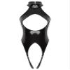 YONGHS Women's Wet Look Patent Leather Sleeveless Catsuit Jumpsuit Hollowing Out Bodycon Teddy Costume Black Medium view 2
