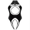 YONGHS Women's Wet Look Patent Leather Sleeveless Catsuit Jumpsuit Hollowing Out Bodycon Teddy Costume Black Medium view 3