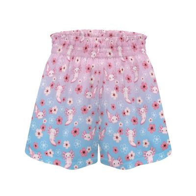 XXQGOMG Floral Axolotl Shorts for Girls High Waisted Flowy Shorts with Pockets Comfortable Summer Shorts for Running/Volleyball/Basketball Size 1-2