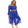 Lorilida Women Gypsy Princess Coplay Halloween Costumes Belly Dance Crop Top and Beaded Chiffon Skirt Royal Blue One Size view 1