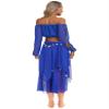 Lorilida Women Gypsy Princess Coplay Halloween Costumes Belly Dance Crop Top and Beaded Chiffon Skirt Royal Blue One Size view 2