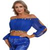 Lorilida Women Gypsy Princess Coplay Halloween Costumes Belly Dance Crop Top and Beaded Chiffon Skirt Royal Blue One Size view 4
