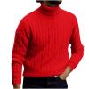 Mens Cable Knit Turtleneck Sweater Casual Soft Pullover Sweaters Twisted Knitted Slim Fit Long Sleeve Winter Jumper Red view 1