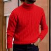 Mens Cable Knit Turtleneck Sweater Casual Soft Pullover Sweaters Twisted Knitted Slim Fit Long Sleeve Winter Jumper Red view 2