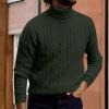 Mens Cable Knit Turtleneck Sweater Casual Soft Pullover Sweaters Twisted Knitted Slim Fit Long Sleeve Winter Jumper Army Green view 2