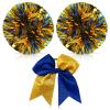 Hanaive 12 Inch Cheerleading Pom Poms and Large Cheerleader Hair Bow Large Metallic Cheer Cheerleader Pom Poms for Sports Team Spirit Cheering(Blue and Gold Mixed,Glitter) view 1