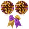 Hanaive 12 Inch Cheerleading Pom Poms and Large Cheerleader Hair Bow Large Metallic Cheer Cheerleader Pom Poms for Sports Team Spirit Cheering(Purple and Gold Mixed,Glitter) view 1