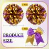 Hanaive 12 Inch Cheerleading Pom Poms and Large Cheerleader Hair Bow Large Metallic Cheer Cheerleader Pom Poms for Sports Team Spirit Cheering(Purple and Gold Mixed,Glitter) view 2
