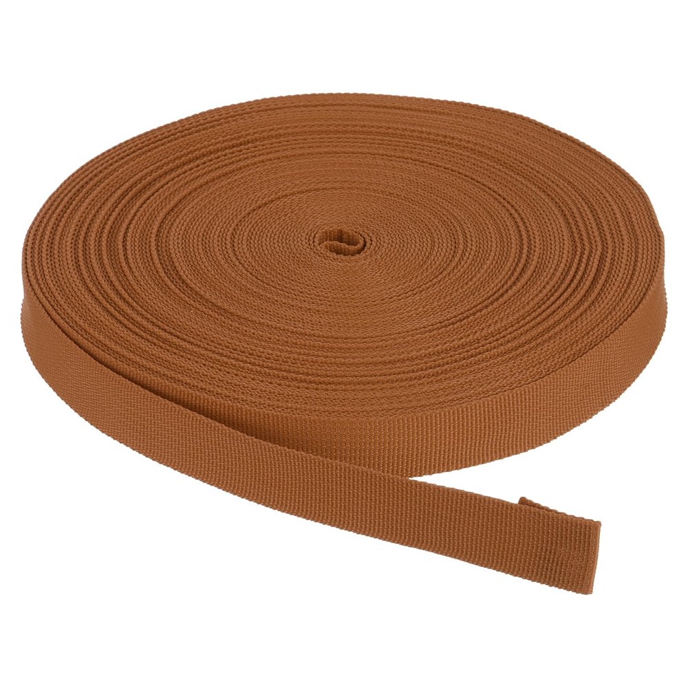 Rebower Nylon Webbing Strap, 50 Yards x 7/8 Inch Polypropylene Webbing Lightweight Strapping Backpack Band for DIY Gear Repair Outdoor Luggage Cargo Straps, Brown