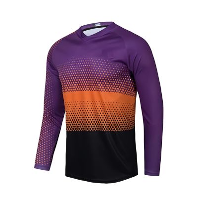 CGJSY Men's Mountain Bike Jersey Shirt Long Sleeve Off-Road Motocross Downhill Cycling Jersey Men's Racing Jersey Quick-Dry(Purple,X-Small)