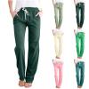 Lmdudan Cotton Linen Pants for Women Drawstring Elastic Waist Trousers Fashion Solid Color Lounge Vacation Pants with Pockets view 1