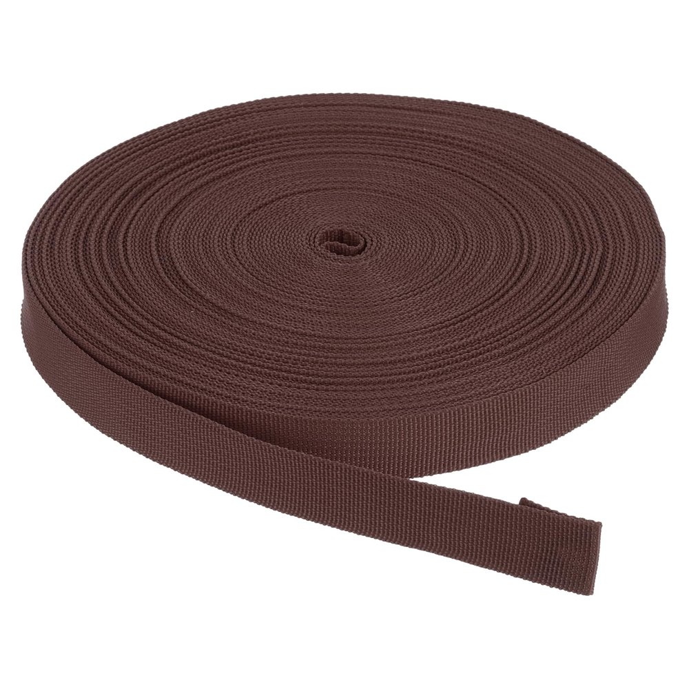 Rebower Nylon Webbing Strap, 25 Yards x 7/8 Inch Polypropylene Webbing Lightweight Strapping Backpack Band for DIY Gear Repair Outdoor Luggage Cargo Straps, Deep Brown