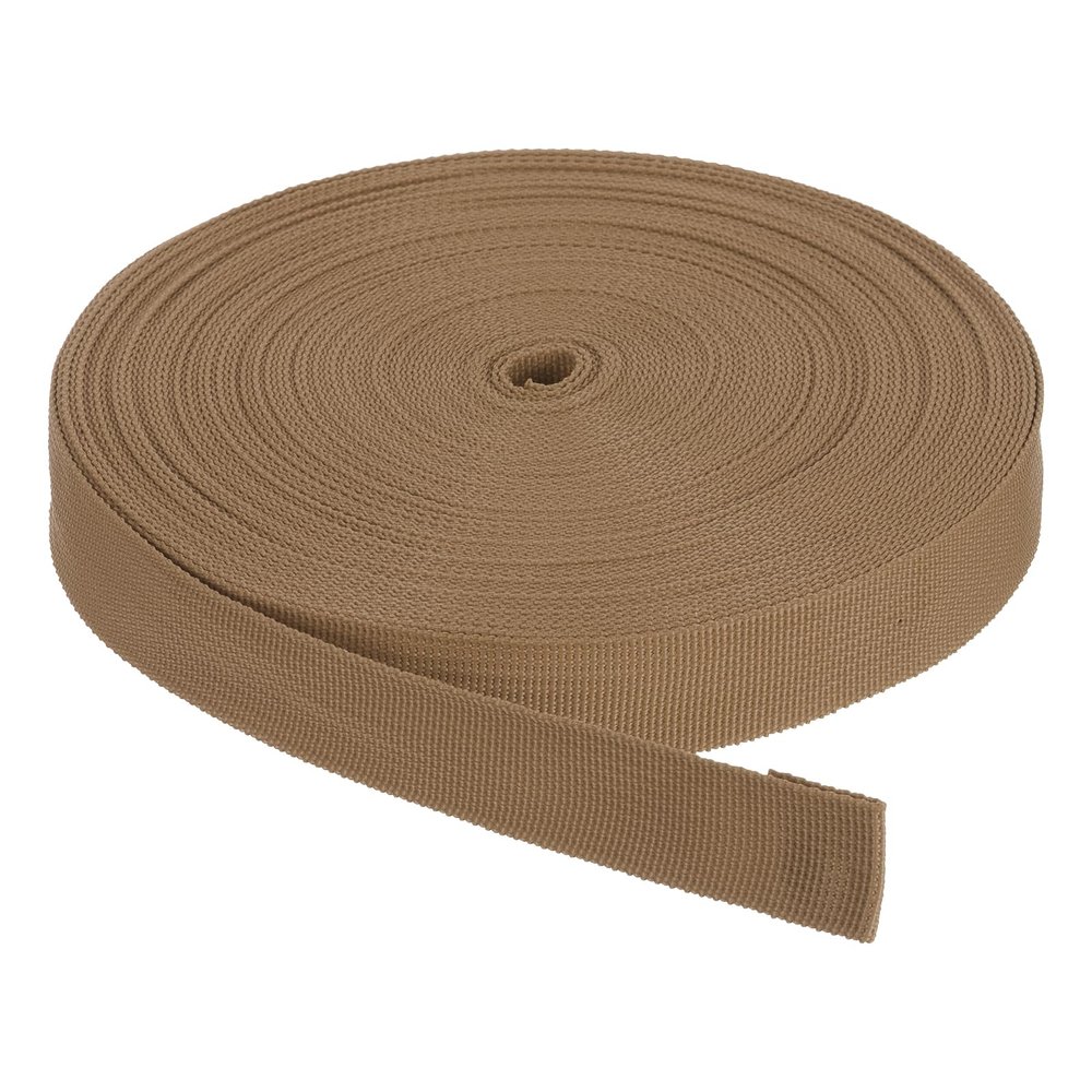 Rebower Nylon Webbing Strap, 25 Yards x 1 Inch Polypropylene Webbing Lightweight Strapping Backpack Band for DIY Gear Repair Outdoor Luggage Cargo Straps, Light Coffee