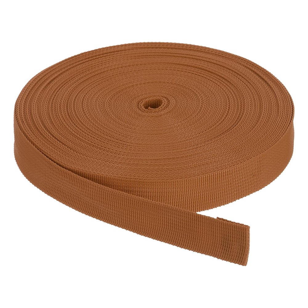 Rebower Nylon Webbing Strap, 25 Yards x 1 Inch Polypropylene Webbing Lightweight Strapping Backpack Band for DIY Gear Repair Outdoor Luggage Cargo Straps, Brown