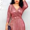 NineFit Basics Business Casual Shirt Dress for Women Ruffle Flowy Shirt Dress Long Sleeves A Line Pleated Midi Dresses with Belt (XX-Large,Red) view 2