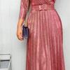 NineFit Basics Business Casual Shirt Dress for Women Ruffle Flowy Shirt Dress Long Sleeves A Line Pleated Midi Dresses with Belt (XX-Large,Red) view 3