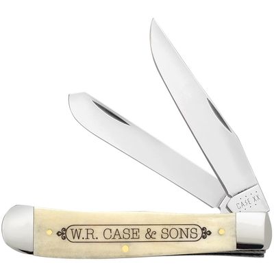 Case XX WR POCKET KNIFE, VINTAGE W.R SONS LOGO SMOOTH NATURAL BONE TRAPPER, 4 1/8 INCHES CLOSED, ITEM #1067673