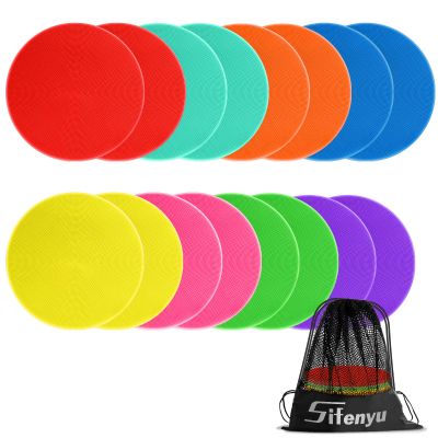 Poly Spot Markers Rubber Floor Dots 9 inch 8/16/24 Pcs Flat Cones Non-slip Agility Markers Poly Spots for Gym Soccer Basketball Sports Speed Agility Training, Classroom Activities, Exercise Drills