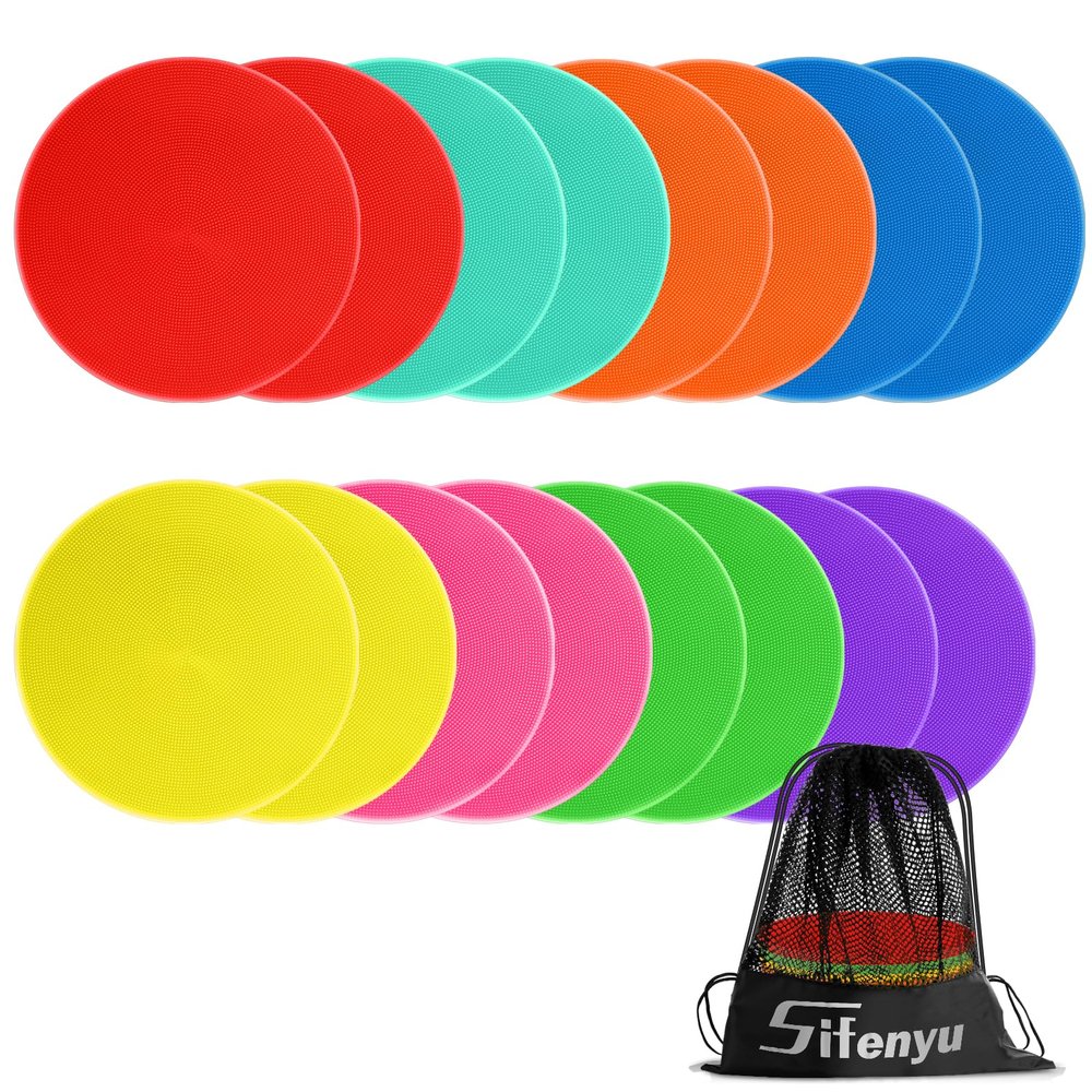Poly Spot Markers Rubber Floor Dots 9 inch 8/16/24 Pcs Flat Cones Non-slip Agility Markers Poly Spots for Gym Soccer Basketball Sports Speed Agility Training, Classroom Activities, Exercise Drills