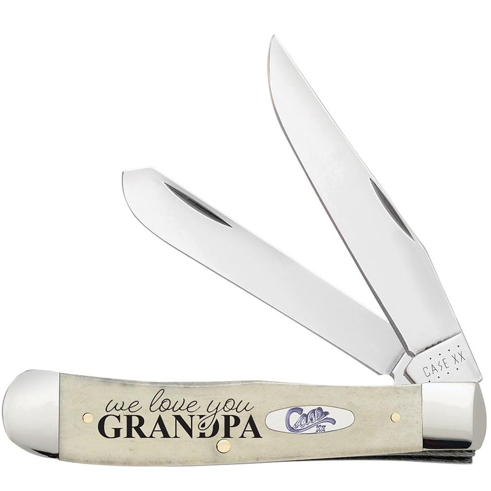 Case XX WR POCKET KNIFE, WE LOVE YOU GRANDPA SMOOTH NATURAL BONE TRAPPER, 4 1/8 INCHES CLOSED, ITEM #144507