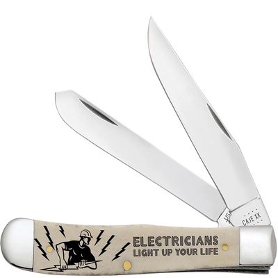 Case XX WR POCKET KNIFE, ELECTRICIAN SMOOTH NATURAL BONE TRAPPER, 4 1/8 INCHES CLOSED, ITEM #1067659