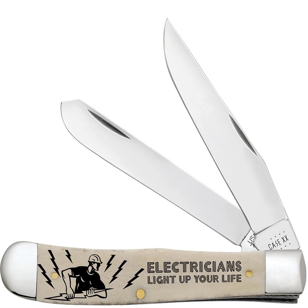 Case XX WR POCKET KNIFE, ELECTRICIAN SMOOTH NATURAL BONE TRAPPER, 4 1/8 INCHES CLOSED, ITEM #1067659
