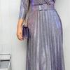 Business Casual Shirt Dress for Women Ruffle Flowy Shirt Dress Long Sleeves A Line Pleated Midi Dresses with Belt (X-Large,Purple) view 3
