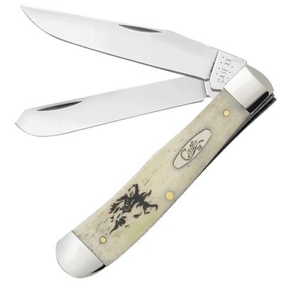 Case XX WR POCKET KNIFE, WOLF SMOOTH NATURAL BONE TRAPPER, 4 1/8 INCHES CLOSED, ITEM #144504