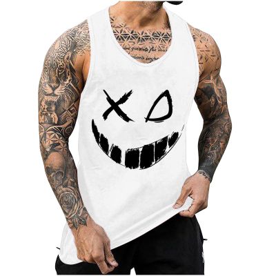 Mens Tank Tops Funny X-Smile-Face Print Casual Muscle Tank Tops Summer Gym Fitness Workout Sleeveless Athletic T-Shirts