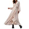 NineFit Basics Women'S Pleated Midi Dress Elegant Long Sleeve V-Neck Belted Tie Waist Dress Lace Up A-Line Wrap Bodycon Dress (Small,Apricot) view 1