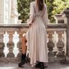 NineFit Basics Women'S Pleated Midi Dress Elegant Long Sleeve V-Neck Belted Tie Waist Dress Lace Up A-Line Wrap Bodycon Dress (Small,Apricot) view 3