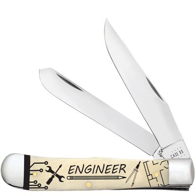 Case XX WR POCKET KNIFE, ENGINEER NATURAL SMOOTH BONE TRAPPER, 4 1/8 INCHES CLOSED, ITEM #9100587