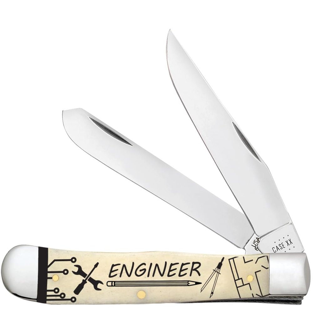 Case XX WR POCKET KNIFE, ENGINEER NATURAL SMOOTH BONE TRAPPER, 4 1/8 INCHES CLOSED, ITEM #9100587