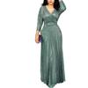 Business Casual Shirt Dress for Women Ruffle Flowy Shirt Dress Long Sleeves A Line Pleated Midi Dresses with Belt (X-Large,Green) view 1