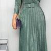 Business Casual Shirt Dress for Women Ruffle Flowy Shirt Dress Long Sleeves A Line Pleated Midi Dresses with Belt (X-Large,Green) view 3