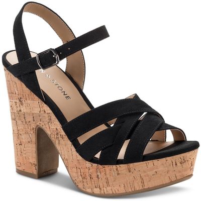 Sun + Stone Womens Naomii Faux Suede Strappy Heels Black 10 Medium (B,M)