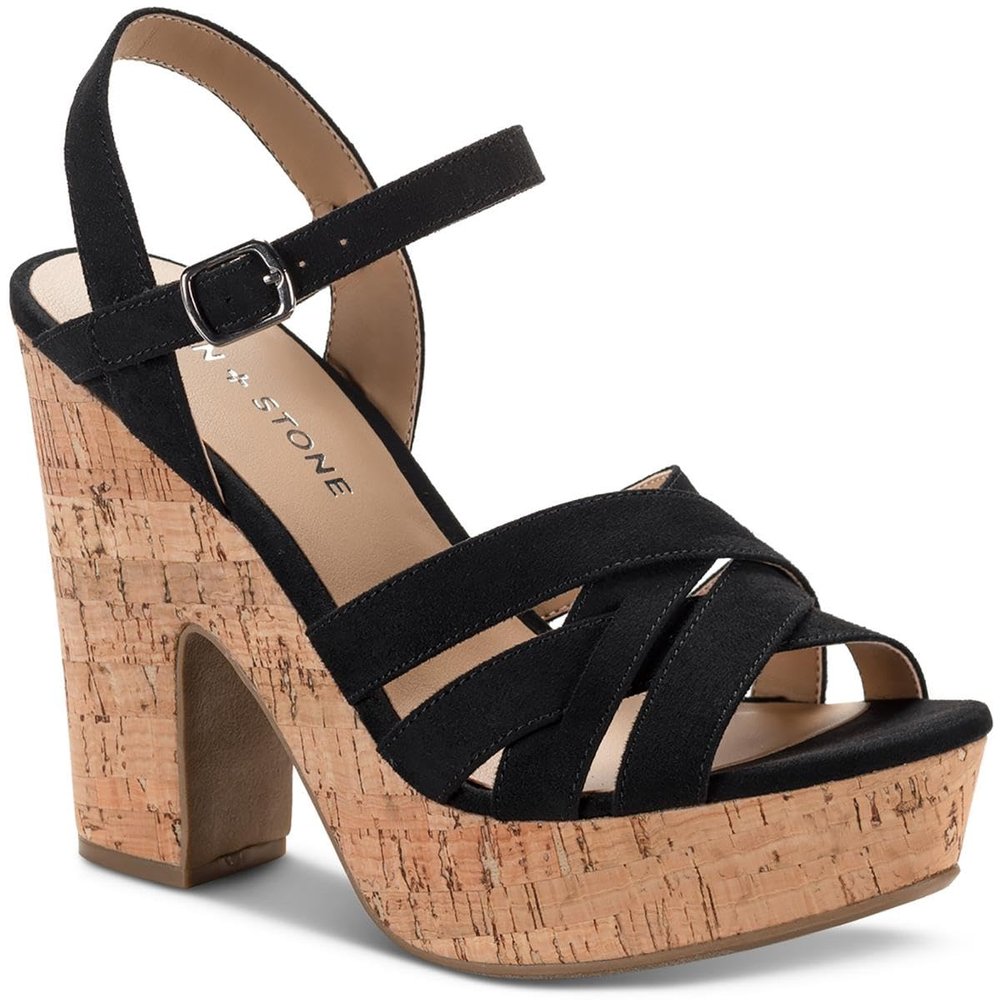 Sun + Stone Womens Naomii Faux Suede Strappy Heels Black 10 Medium (B,M)