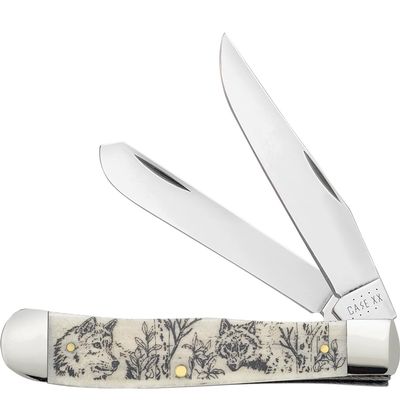 Case XX WR POCKET KNIFE, LINDA KARST THE WOLVES NATURAL BONE TRAPPER, 4 1/8 INCHES CLOSED, ITEM #1067677