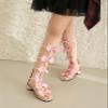 Womens Knee High Gladiator Sandals Bow Open Toe Summer Buckle Dressy Boots Back Zipper Low Heel Sandals view 3