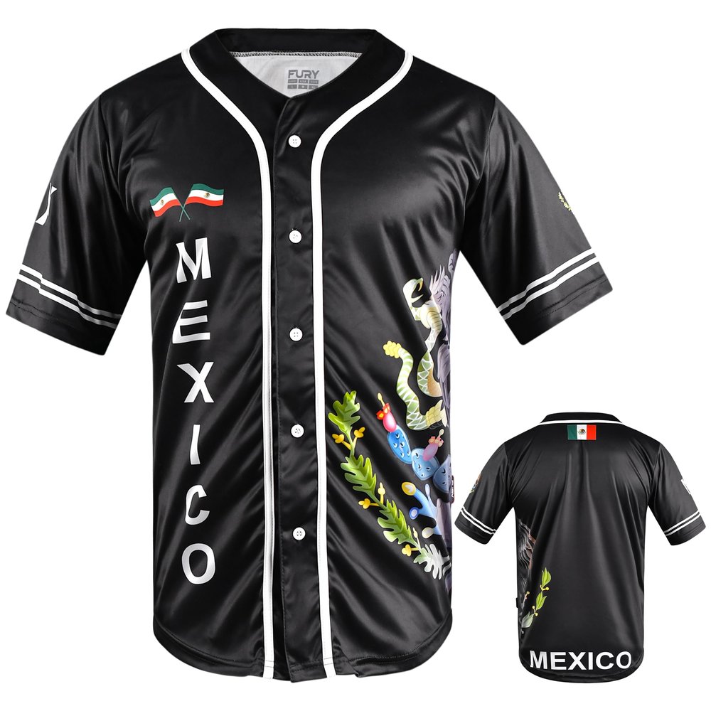 fox & fury Black Baseball Jerseys Mexico, Guatemala, El Salvador, Honduras, Venezuela, Puerto Rico, Brazil, Cuba, Nicaragua (US, Alpha, Small, Regular, Regular, Mexico)