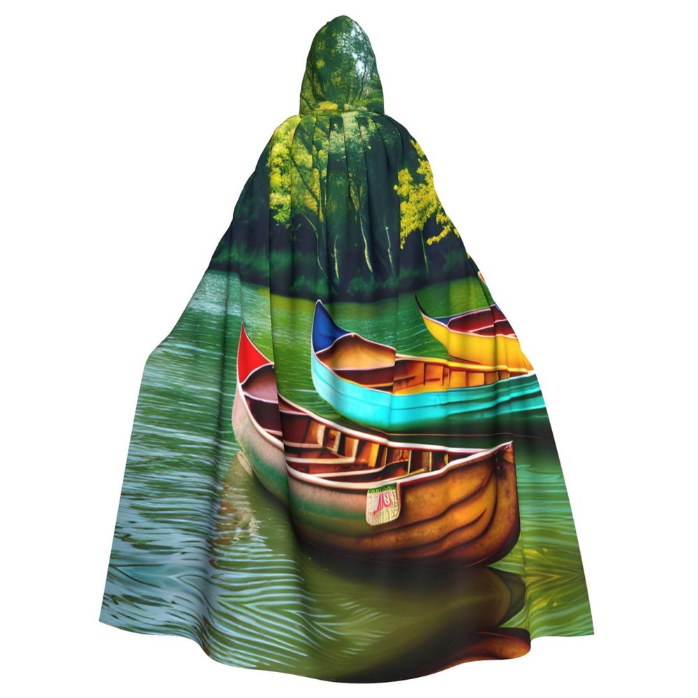 QASNLU Lake with Boats Canoes Park print Halloween hooded cape decoration cape costumes for witches, Mardi Gras, Christmas, Black