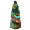 QASNLU Lake with Boats Canoes Park print Halloween hooded cape decoration cape costumes for witches, Mardi Gras, Christmas, Black view 4