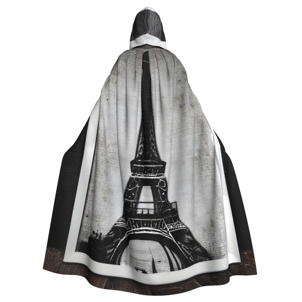 QASNLU Parisian Coffee Eiffel Tower print Halloween hooded cape decoration cape costumes for witches, Mardi Gras, Christmas, Black