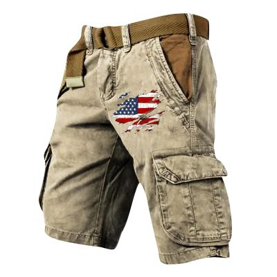 Cargo Shorts for Men 2025 Casual Outdoor Tactical Shorts SolidPatriotic Printed Distressed Washed Military Pants