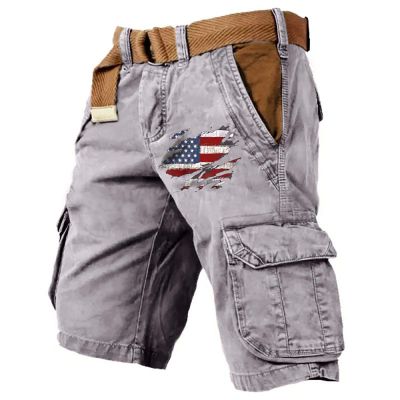 Cargo Shorts for Men 2025 Casual Outdoor Tactical Shorts SolidPatriotic Printed Distressed Washed Military Pants