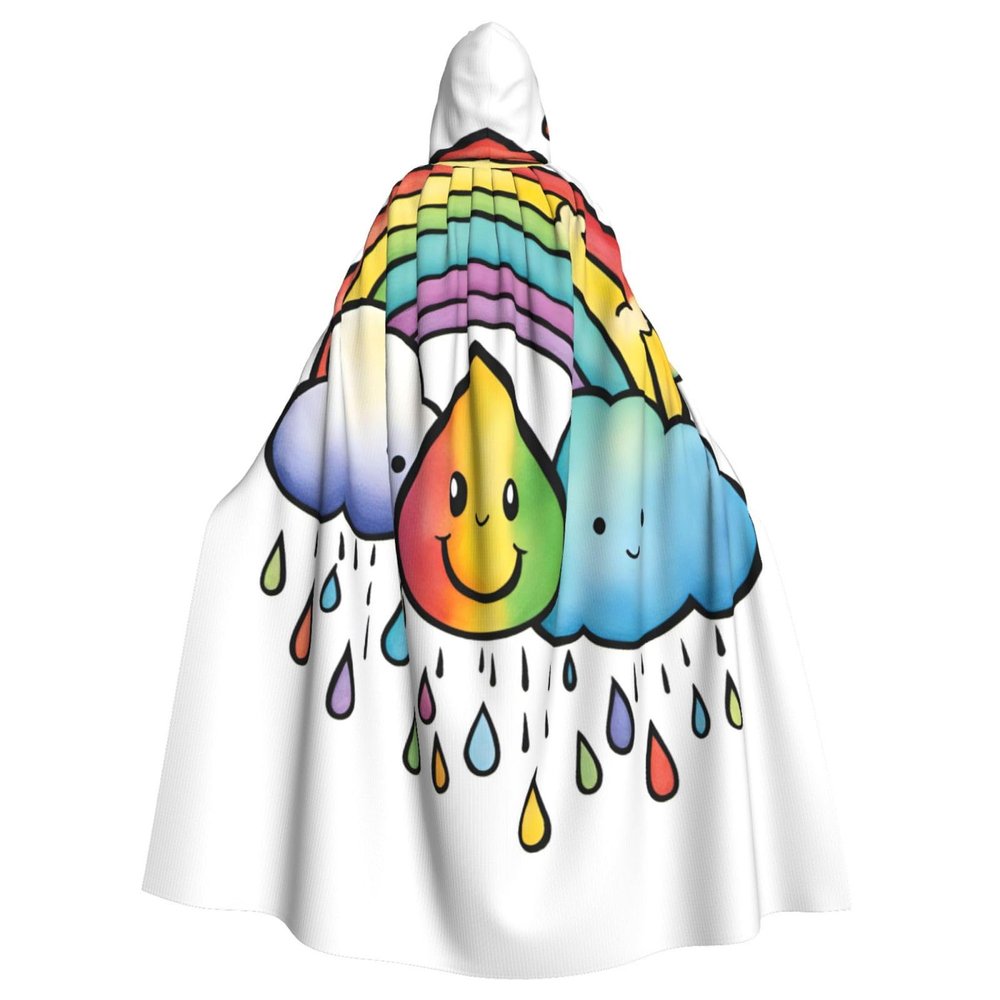 QASNLU Rainbow Clouds Raindrop 1 print Halloween hooded cape decoration cape costumes for witches, Mardi Gras, Christmas, Black