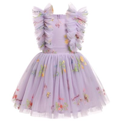 IMEKIS 5th 6th Birthday Girl Outfit: Fairy Dresses for Girl Cake Smash Toddler Graduation Dress Kids Princess Easter Dress Tea Party Wedding Formal Pageant Tulle Gown Photoshoot Lilac Floral 5-6 Years