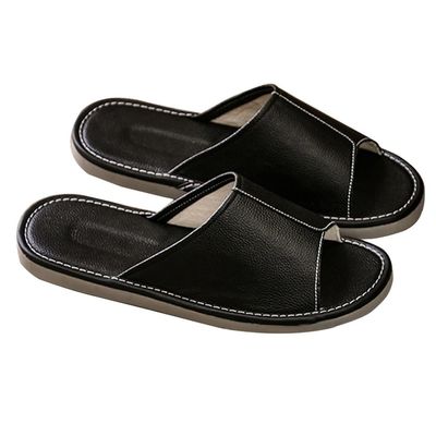 XUEMML Leather Slippers for Men and Women Indoor Outdoor Unisex Open Toe Slippers Summer SandalsNon Slip Home Office Slippers Gift for Mens Womens(Black,41/42 EU)
